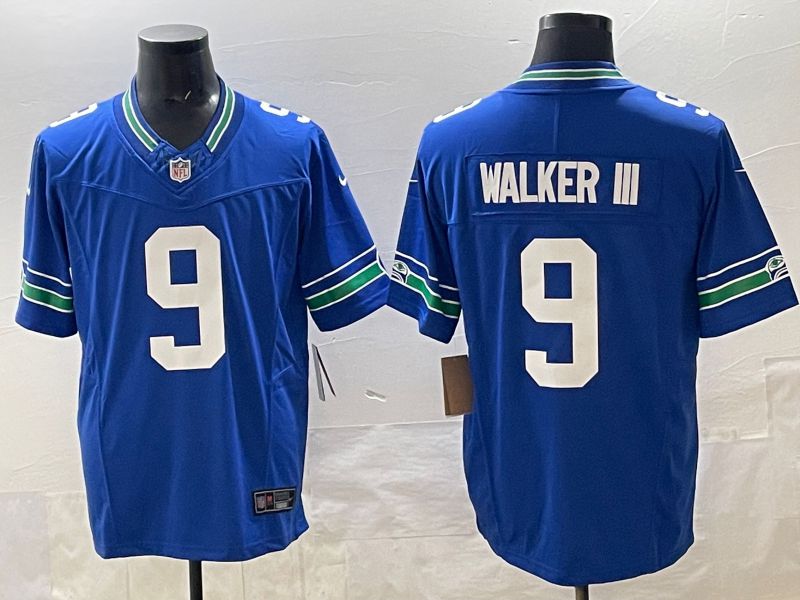 Men 2025 Seattle Seahawks 9 Walker iii Blue retro Three generations Nike Limited NFL Jersey style 1